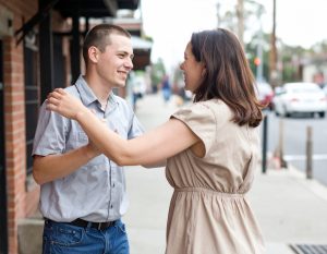 Son greets mom after getting out of jail.